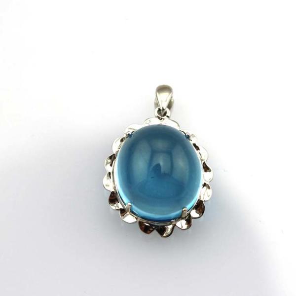 Sterling Silver Oval Blue Topaz Cubic Zirconia Pendant Necklace Silver Chain(P20)