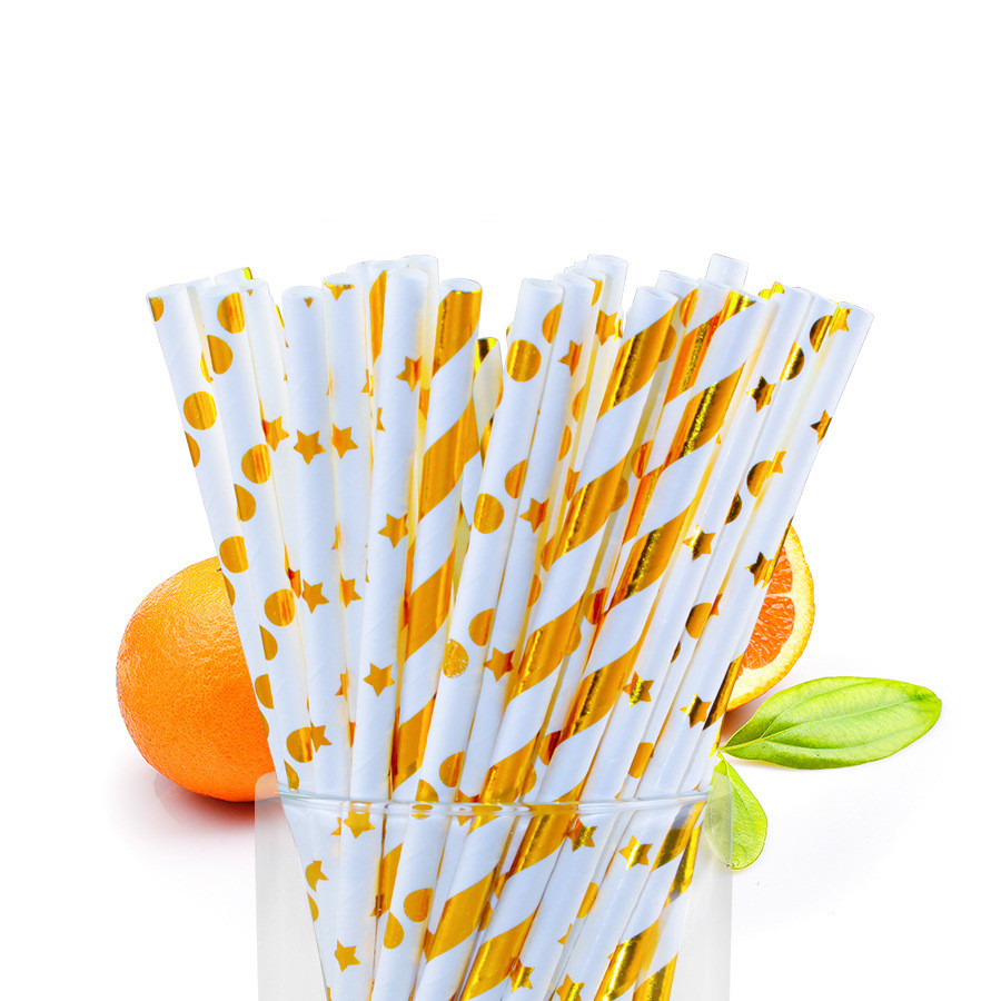 Degradable pulp paper straws 6mm diameter hot foil straws for bar birthday party DIY home decorate