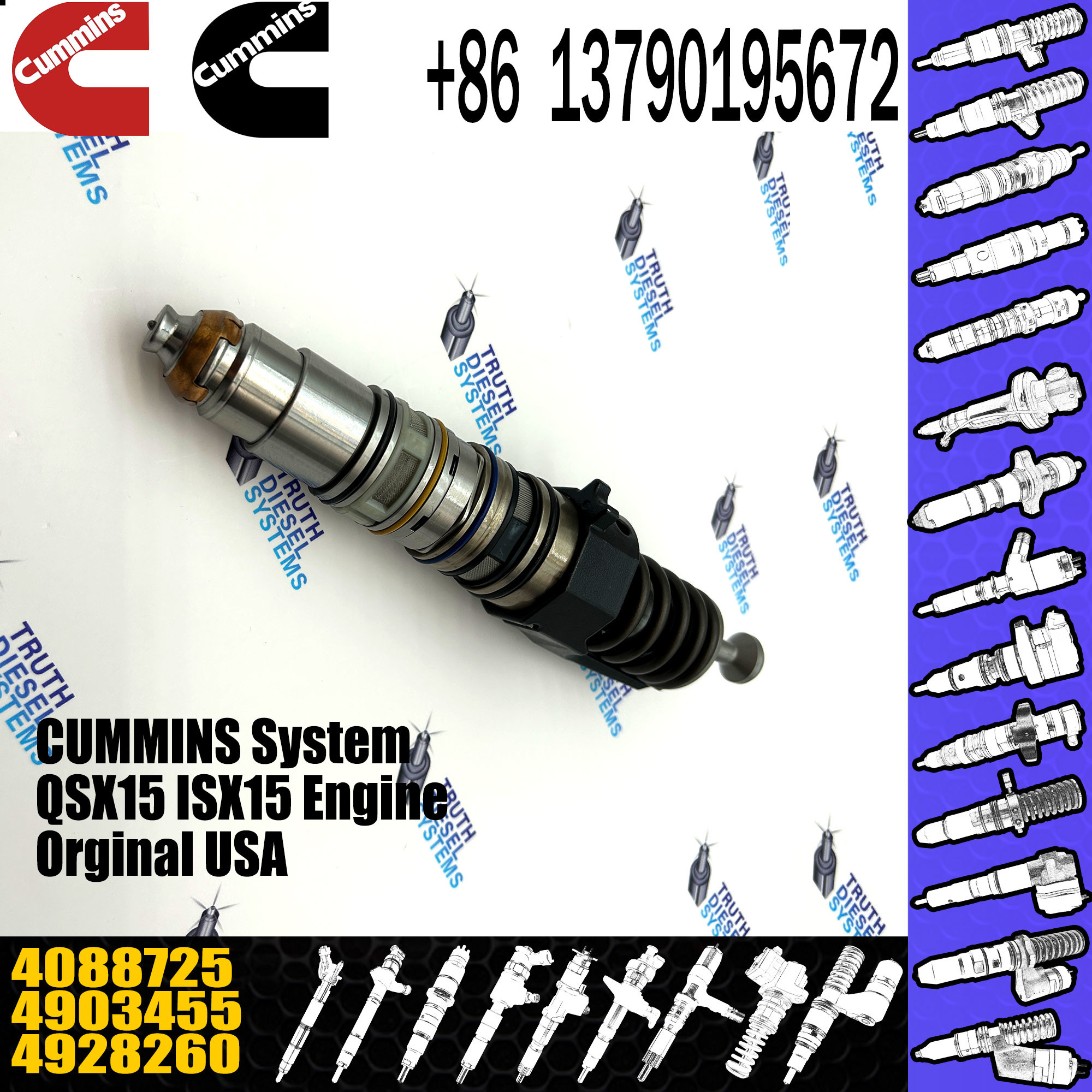 4088725 Genuine Diesel Engine Common Rail QSX15 Fuel Injector 4903455 4928264 4928260 4928260PX 4928260RX