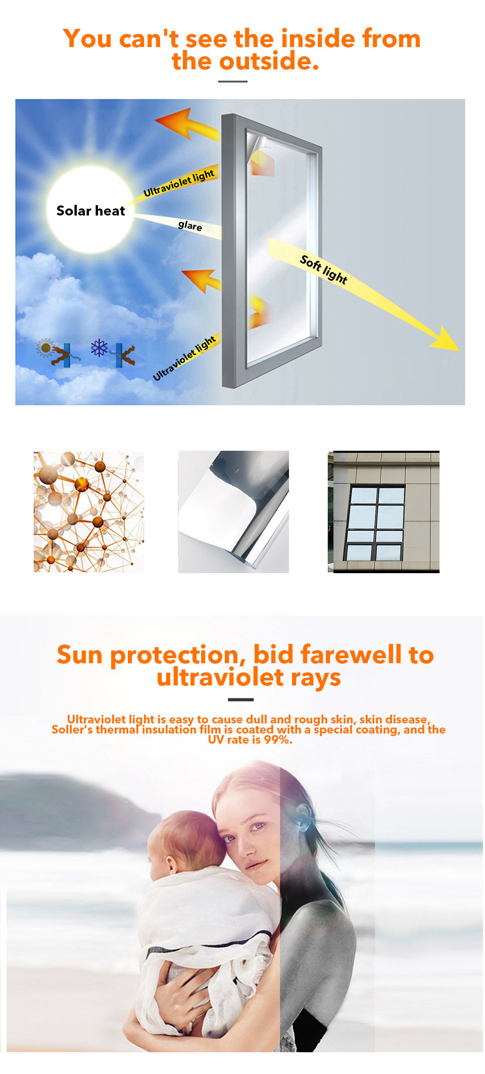 PET Material Building Decorative Film Dark Blue Silver Color Middle Heat Insulation Anti-explosion Window Film