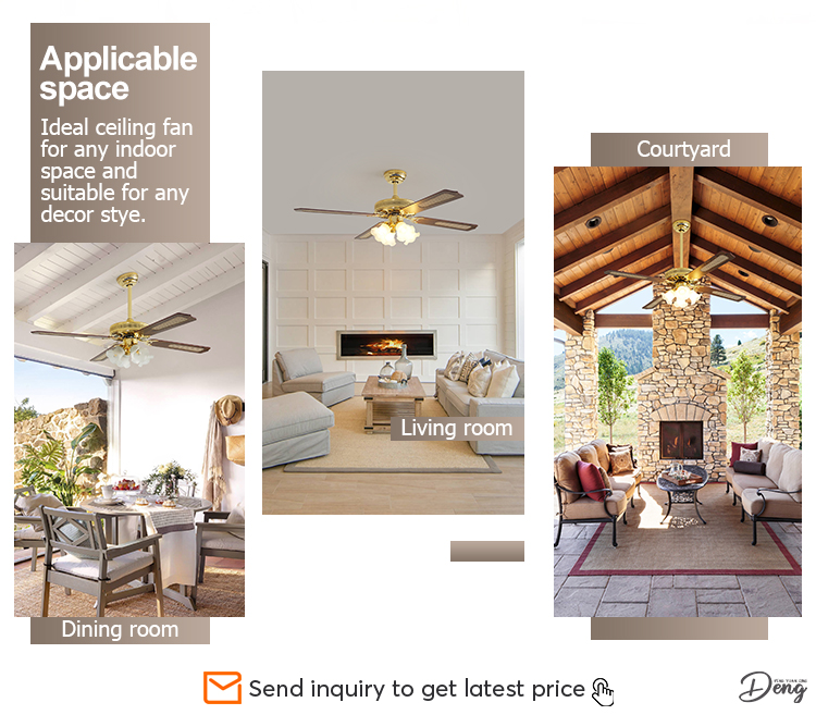 Fancy Luxury 52 Inches Ceiling Fan with 4 MDF Blades and 4 Light Kits in Gold Finish