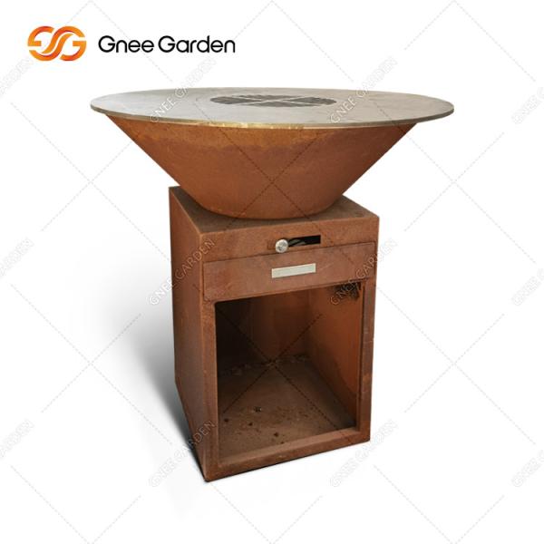 Outdoor Kitchen Corten Steel BBQ Fire Pit Grill Rusty Colour Cooking Vegetables