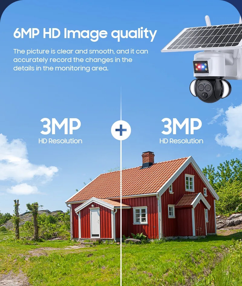 Multipurpose Solar 4G PTZ Camera WiFi Night Vision 6MP Dome Network