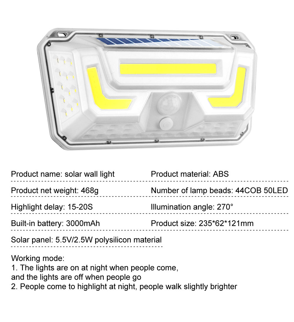 3000MAH 5.5V 2.5W Waterproof Solar Street Light 6500K Outdoor PIR Sensor