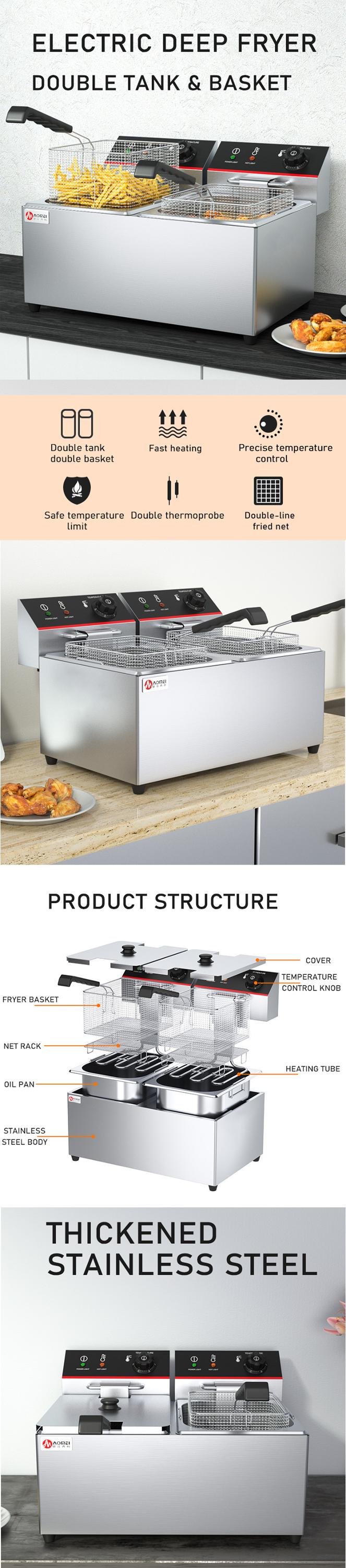 2 tank 2 basket 2 L Commercial Potato Chip Fryer Electrical Deep Fryer Deep Turkey Fryer Square