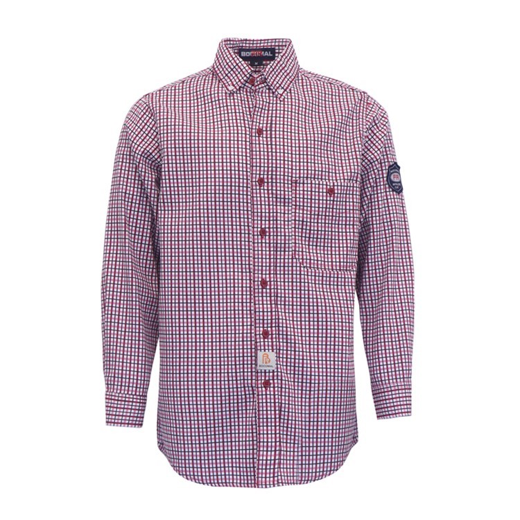 6.5oz Cotton Plaid Flame Resistant Work Shirt Buttons Style