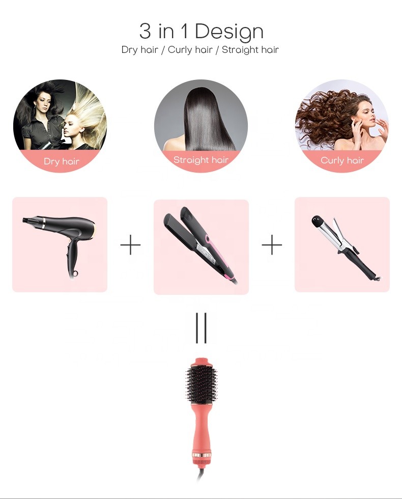 3 Heat Settings Thin Hair Brush Dryer For Styling Flexibility