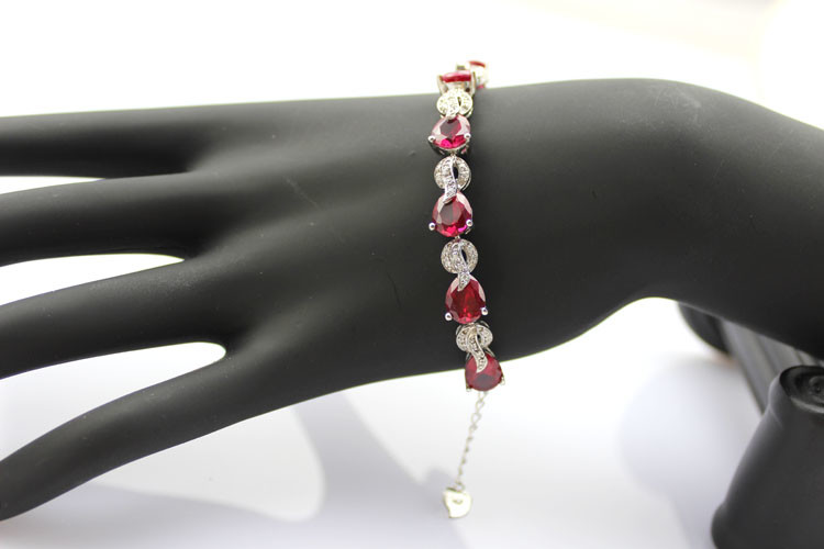 Sterling Silver Created RUBY Clear CZ Diamonds Tennis Bracelet(B02RUBY)