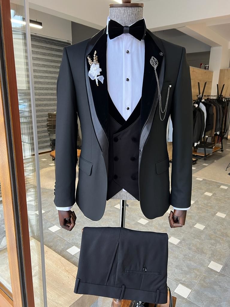 Slim Fit Black 36''-46'' Classic Gentleman'S Tuxedo