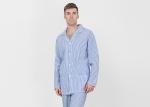 Blue Striped Style Mens Luxury Sleepwear / Mens Long Sleeve Pjs Fashion Design
