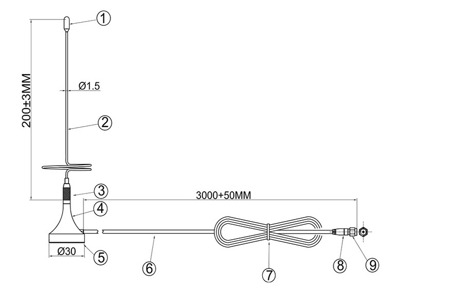 Magnetic Base 3G 4G 5G Antenna Mobile Phone Vertical Polarization 824MHz