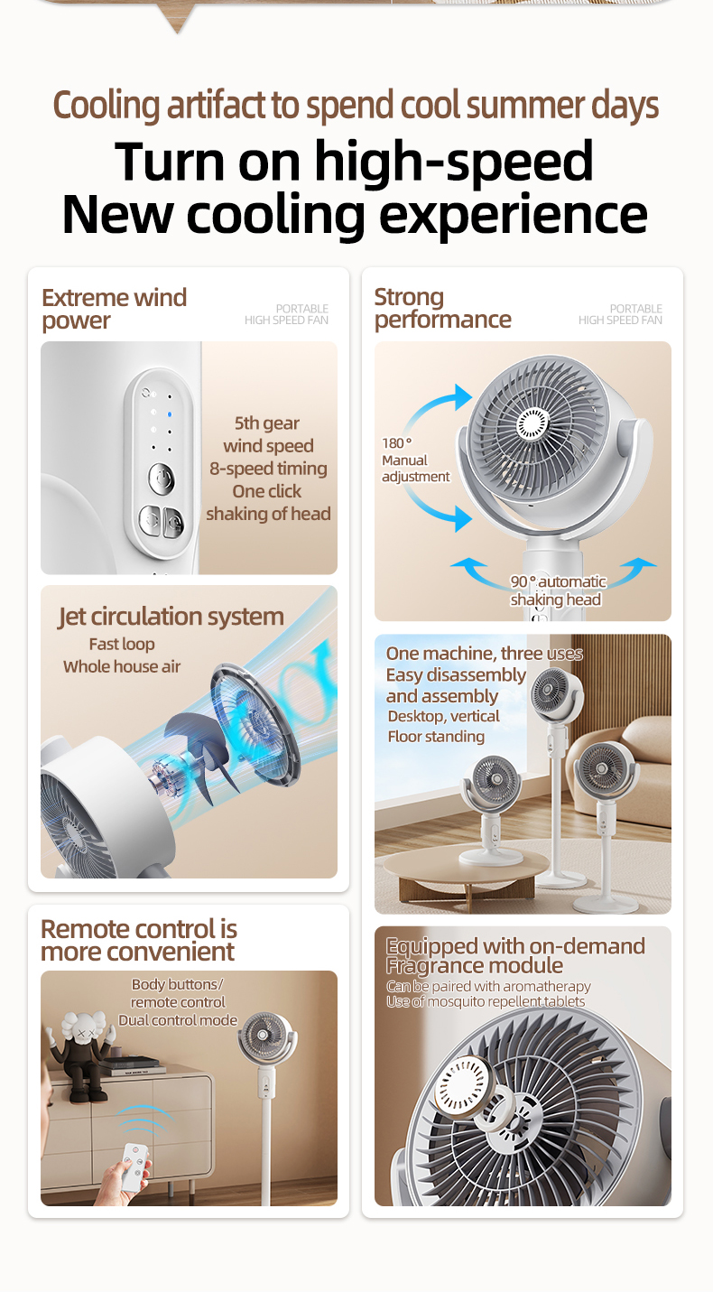Adjustable Height 4000mA Portable USB Rechargeable Standing Fan With Timing Led Lamp Light