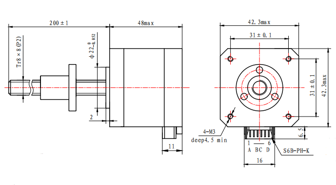 34mm NEMA 17 Stepper Motor Lead Screw 1.65Amp 500mN.M Casun Stepper Motor