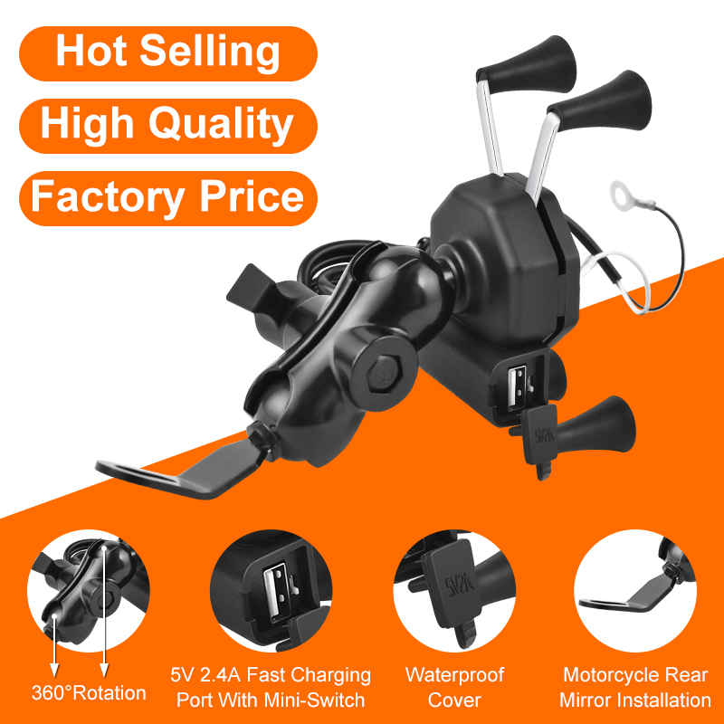 Wholesale 360 Rotation Mobile Phone Mount Holder Bracket Motorcycle Phone Holder With Usb Charger