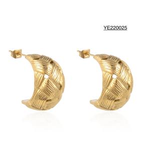 China Weave Pattern Diamond Pendant Earrings 14k Gold Stainless Steel Stud Earrings wholesale