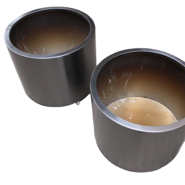 Outdoor black cylinder medium cast iron flower pot with wheels