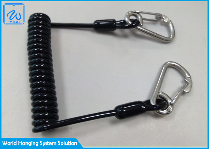 Coiled Spring Tool Safety Clip Lanyard With Carabin