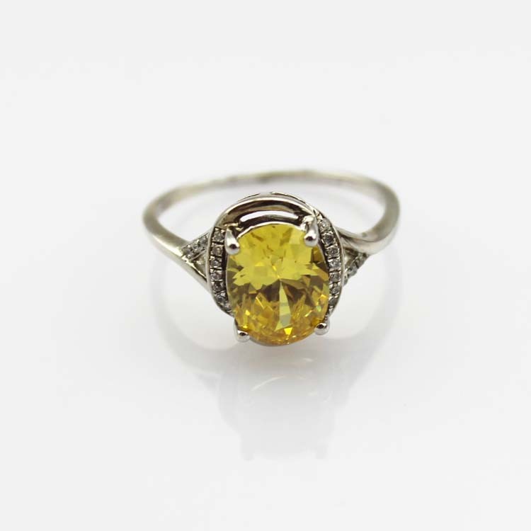 Women Jewlery 7mmx9mm Yellow Citrine Cubic Zircon Sterling Silver Ring(R249)