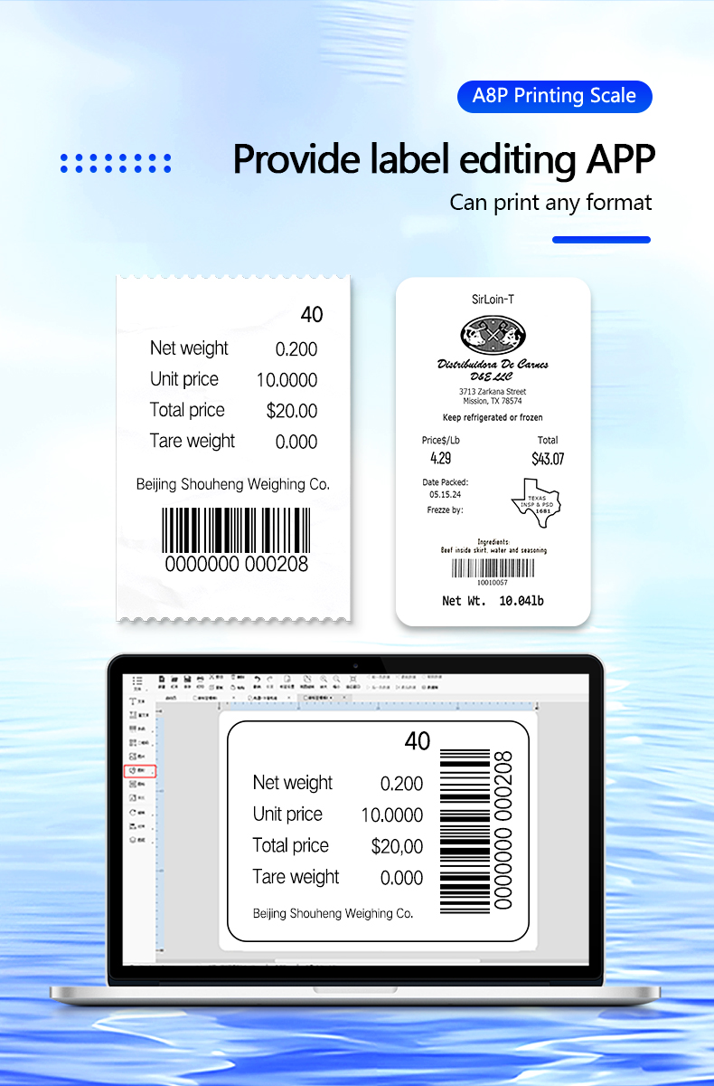 30kg Maximum Range LED Display Stainless Steel Waterproof Printing Platform Industry Scale