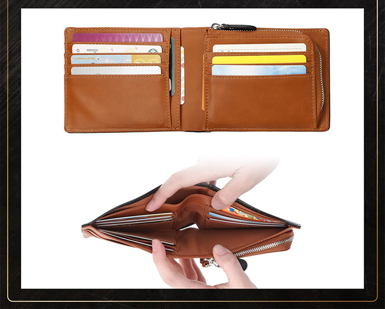 Business Real Leather Multi Card Small Folding Card Holder Bifold Wallet With Zipper