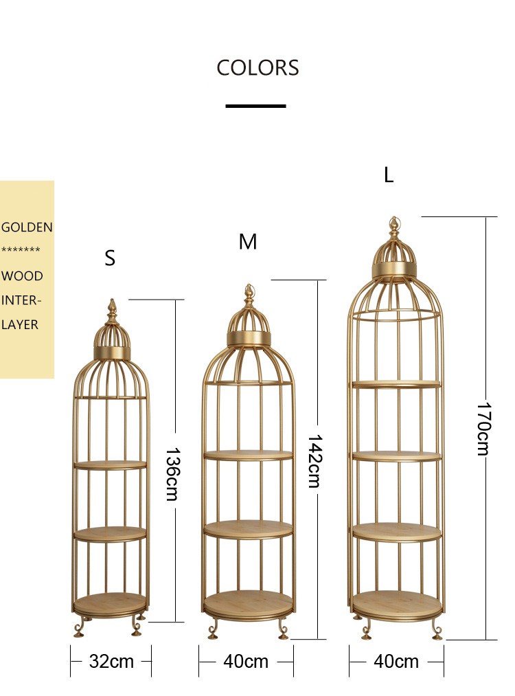 Interior Decoration Metal Display Racks And Stands Creative Bird Cage Shape Flower Shelf
