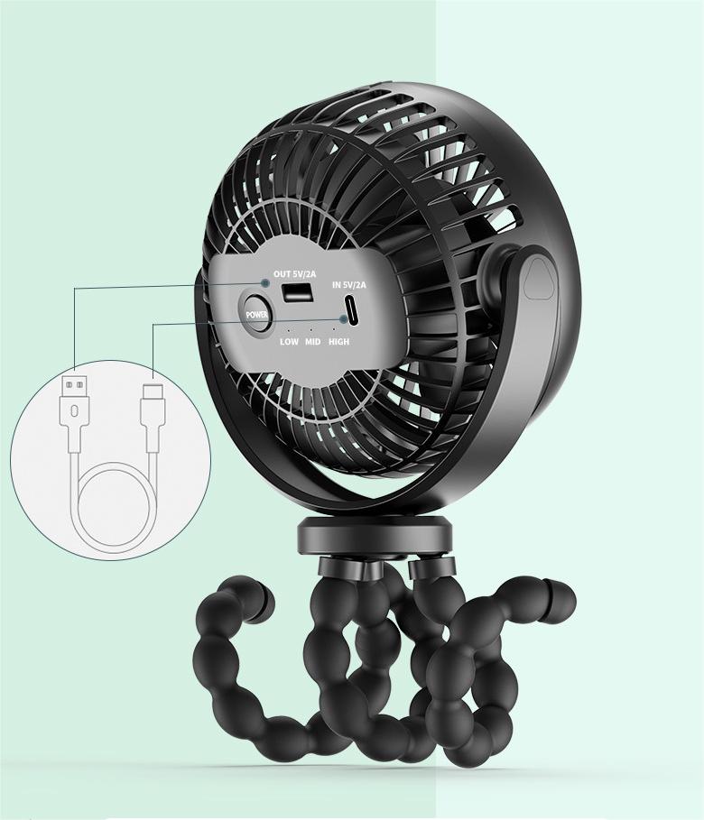 NO Remote Control Portable Outdoor Baby Stroller Rechargeable 5200mAh USB Octopus Fan
