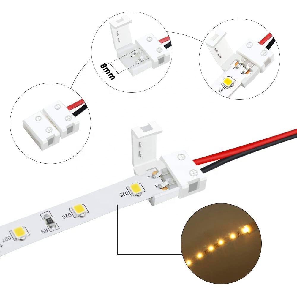 Waterproof IP20 COB LED Strip Connectors for 8mm 10mm Strip to Strip Plastic L-Shaped