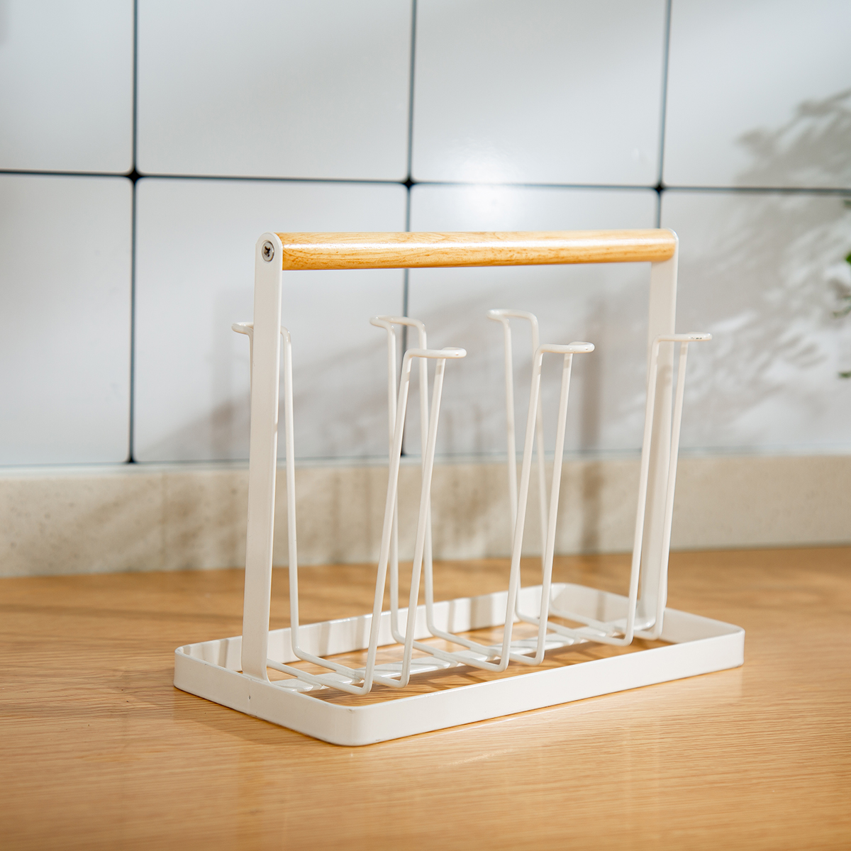 Kitchen Storage Holders Cup Drying Rack Stand With 6 Hooks Standing Type