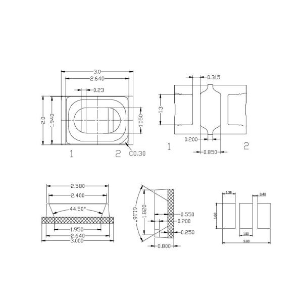 0.2W 3020 Top SMD LED 60mA 620-625nm Red Emitting Color With Radiator