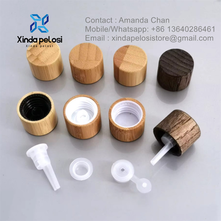 Bamboo Cap Glass Essential Oil Bottle Cap Wooden Cap With Drops Plug