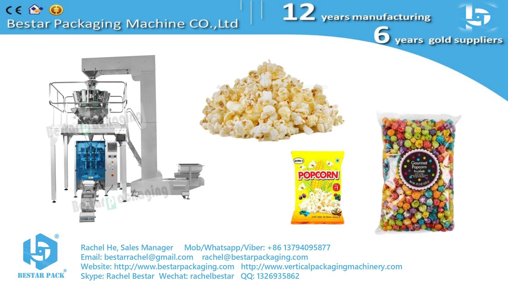 Automatic popcorn packing machine with multi heads weigher