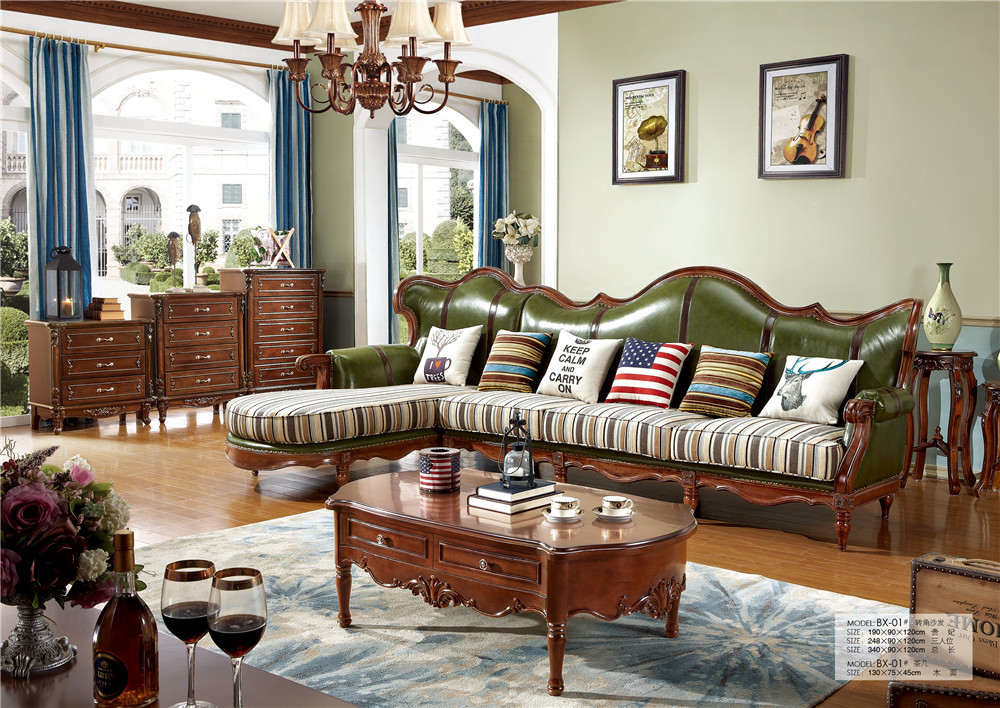 Antique Leather Living Room Sofa Set