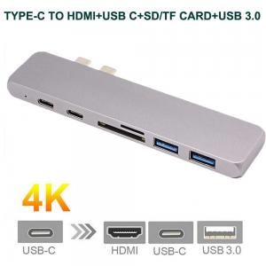 China Type-C USB-C Hub Adapter For MacBook Pro SD/Micro SD CardReader Dual USB 3.0 Polt and  Type-C USB3.1 hub wholesale