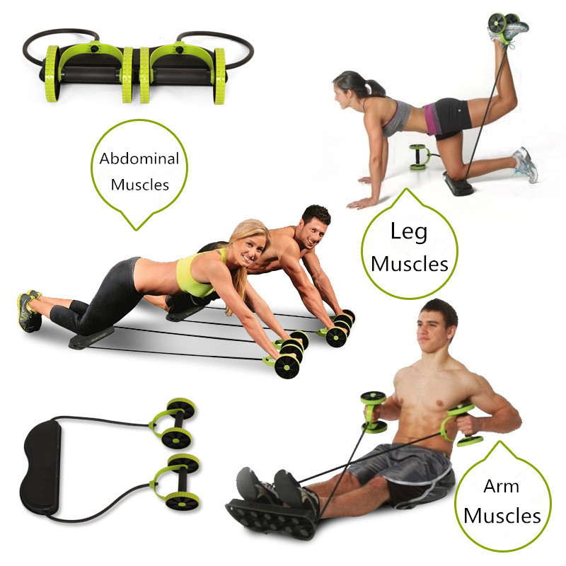 Multifunctional Tension Rope Double Wheel Ab Roller Leg Exercise Wheel High ElasticTube