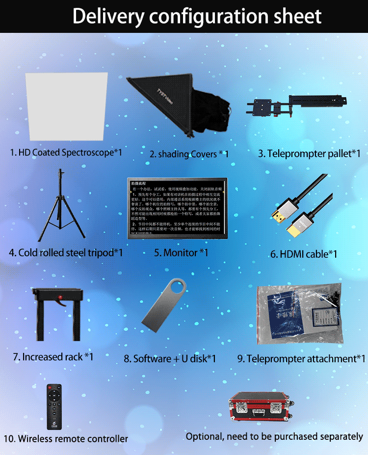 24 inch Single Screen Wireless Remoter Tripod Broadcasting Announcer Teleprompter for Live Stream