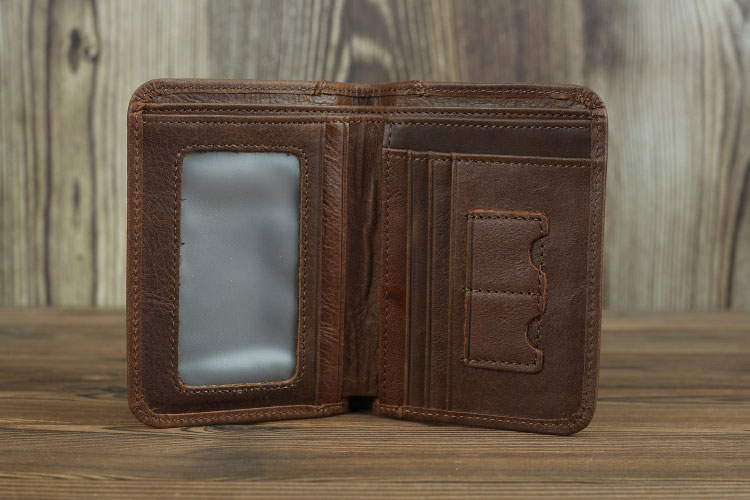 Custom Logo Crazy Horse Leather Men's Bifold Wallet with Rfid Blocking Protection
