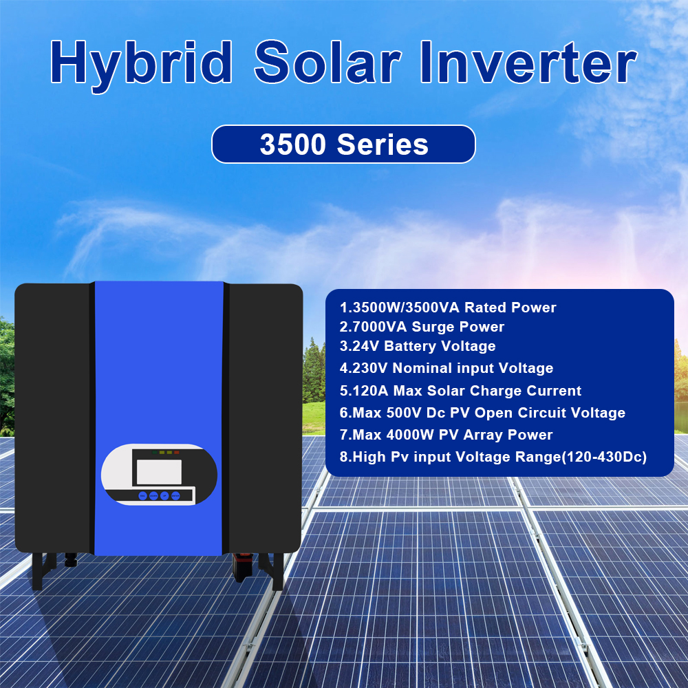 Hybrid Off Grid 3.5 Kva MPPT Solar Inverter 24v 220v Pure Sine Wave 3.5kw