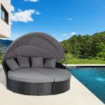 Modern Hotel Outdoor Furniture Patio Rattan Round Flip Top Daybed With Canopy