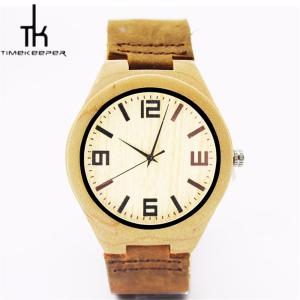 China Leather Strap Bamboo Wood Watches Multiple Time Zone With Your Logo wholesale