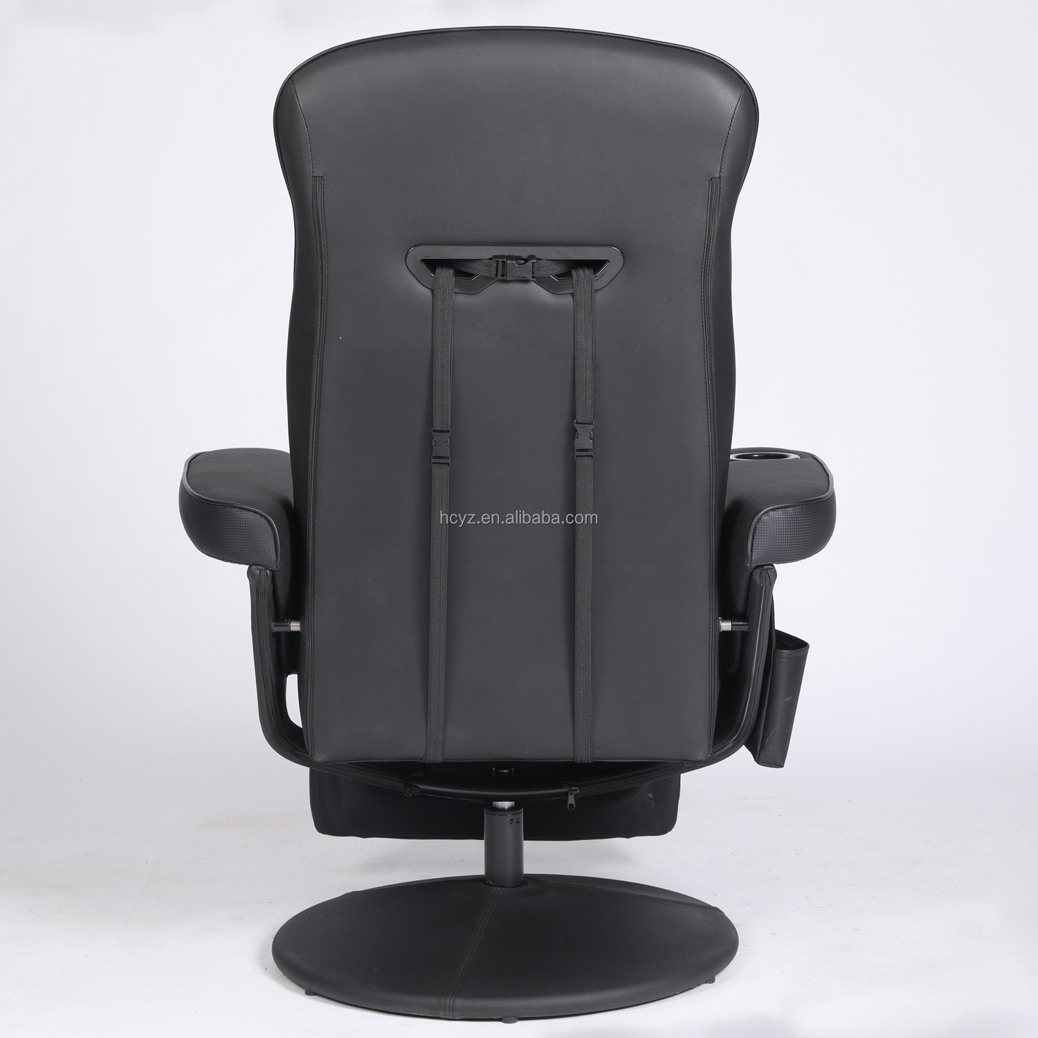 Black Racing Style Luxury Gaming Chair with Cup Holder and Footrest