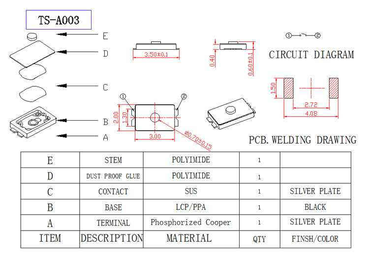 Ultra Micro Yellow Thin Momentary Tactile Switch For PCB 12v Tact Switch