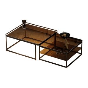 China Home Apartment New Square Glass Coffee Table Set With Light wholesale