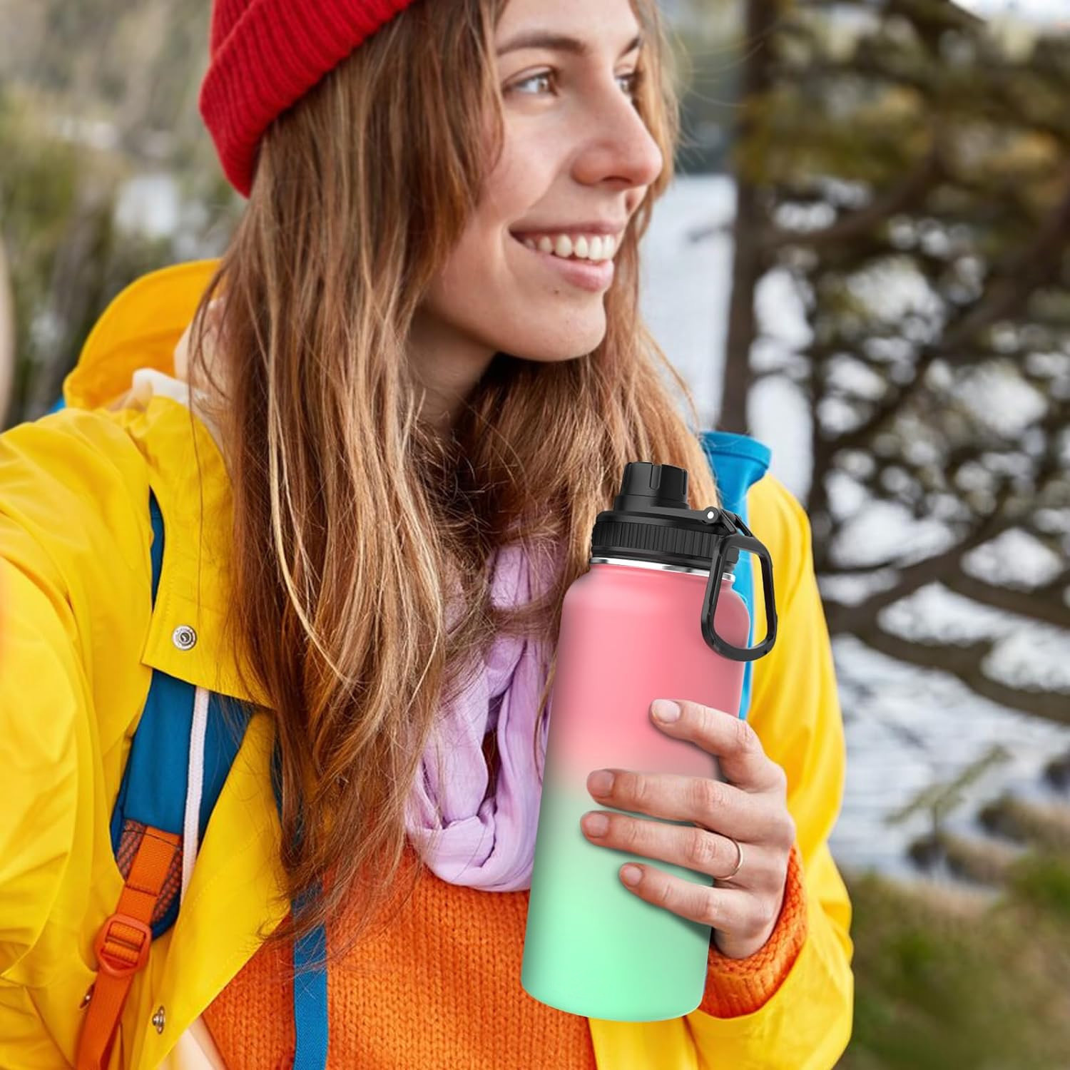 32oz Space Cup With Mobile Phone Magnetic Suction Cover, Stainless Steel Vacuum Wide Mouth Insulated Cup, Large Capacity