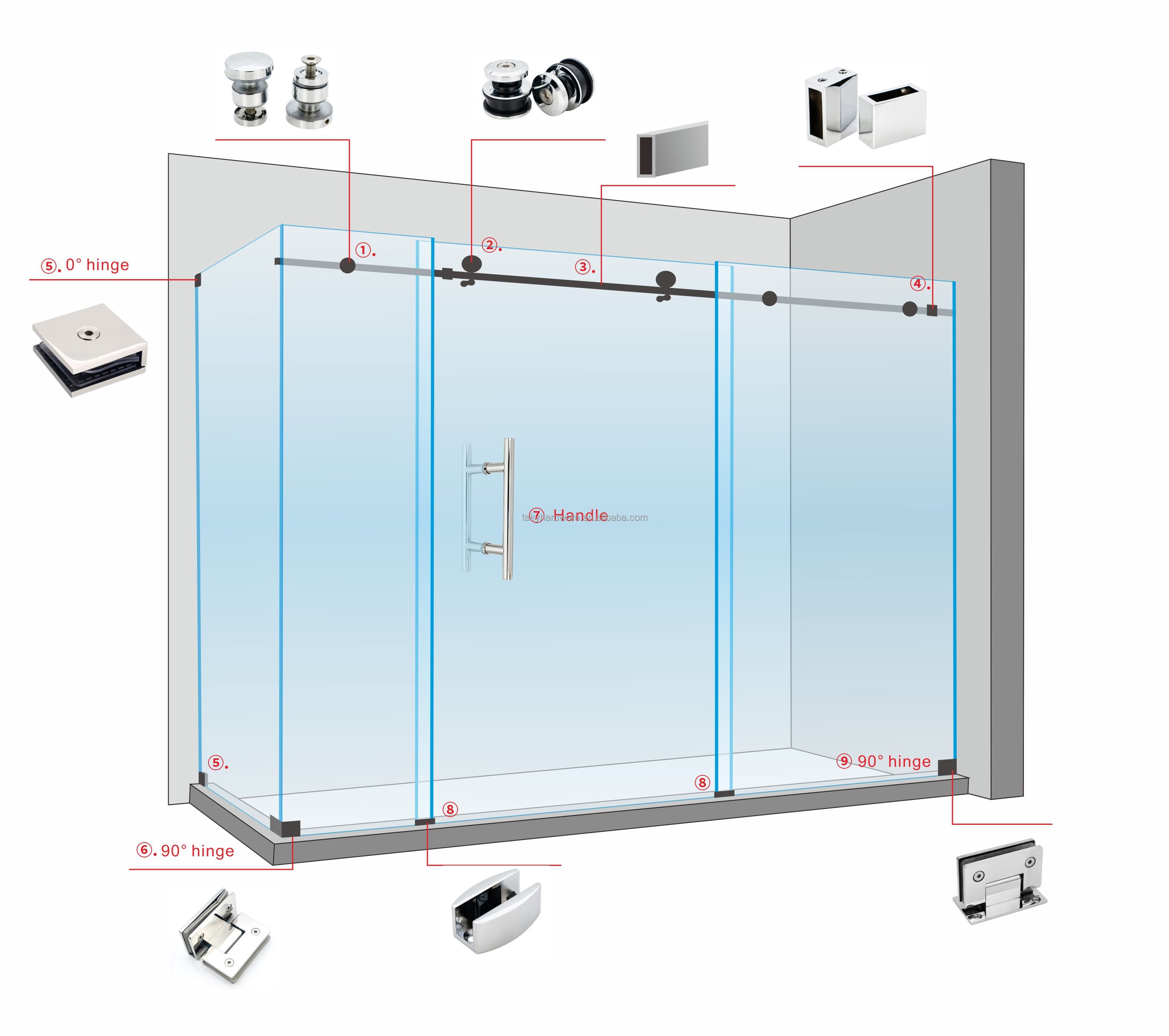 Modern Design Stainless Steel Sliding Door System Hardware for 10-12mm Thick Safe Glass