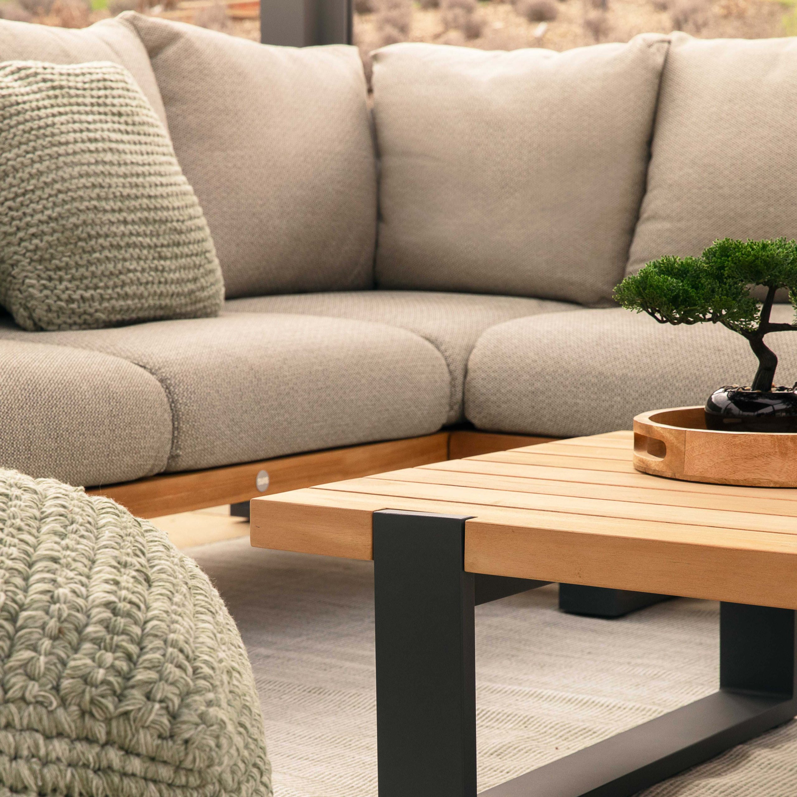 Modern Stylish Teak Wood Outdoor Corner Sofa Lounge Set for Commercial Hotel Villa