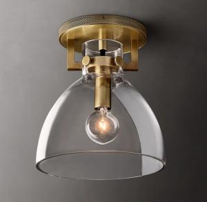 China Polished Nickel Frames Brass Glass Flush Mount Ceiling Light 40W wholesale