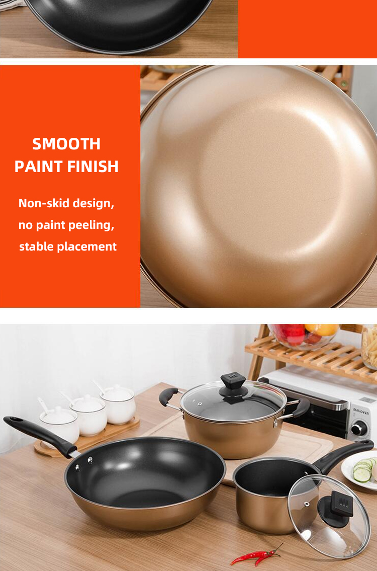 Customized Logo Cast Iron Cookware Set 3 Piece Non Stick With Plastic Handle