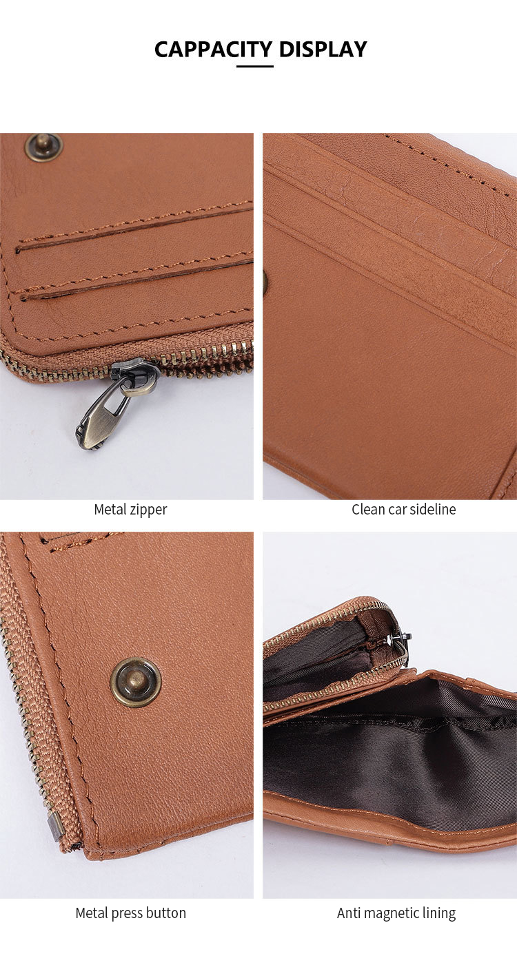 Men's Genuine Leather Trifold RFID Blocking Zipper Coin Card Purse with Fashion Style