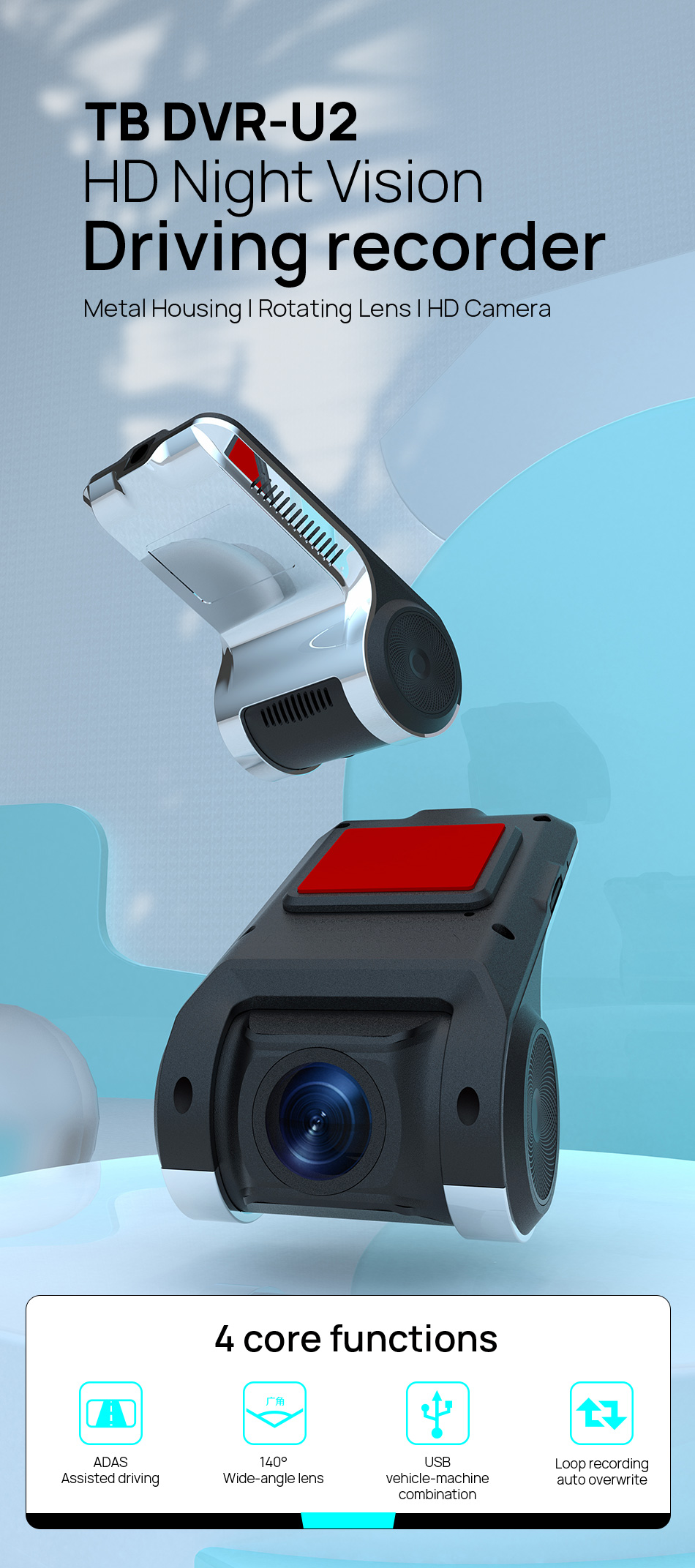 USB Car Dash Cam HD 1080P 170° Wide Angle Recorder Front ADAS Android DVR Night Version