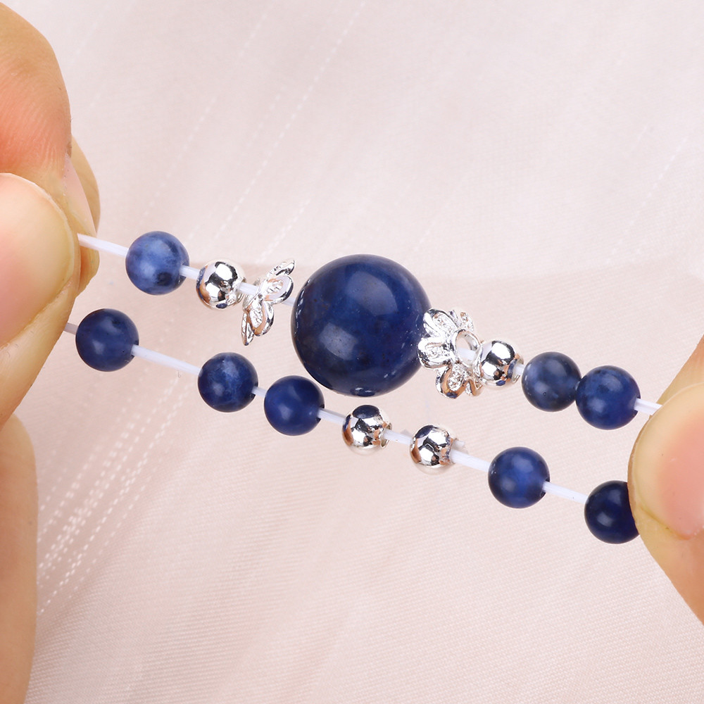 4mm Handmade Gemstone Beaded Ring Adjustable Elastic Sodalite Stone Ring For Party Daily Wearing